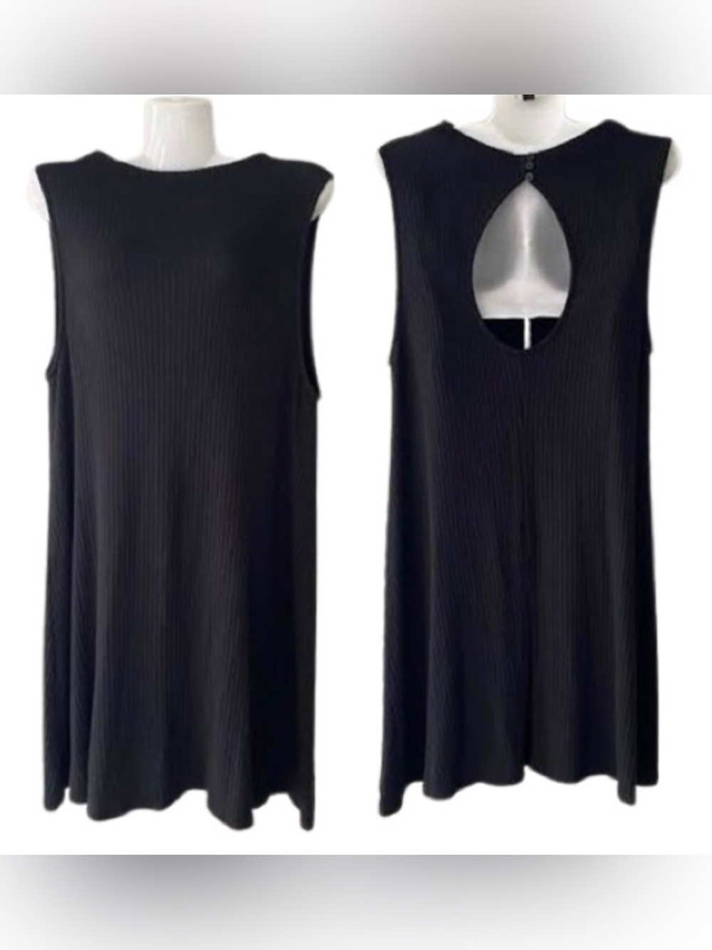 Ribbed Flowy Keyhole Back Black Dress American Eagle Outfitters